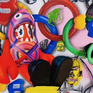 コラボレーション・ペインティング (ロブスター・ランド・ミュージアムより) 100 x 120 x 4.5cm キャンバスに油彩とアクリル絵具