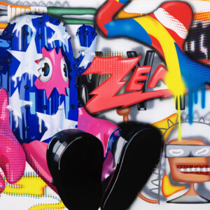 コラボレーション・ペインティング (ロブスター・ランド・ミュージアムより) 100 x 120 x 4.5cm キャンバスに油彩とアクリル絵具