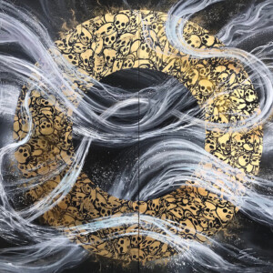 どれだけの死があれば気づくのだろう あまりにも多くの犠牲が出ていることに (ボブ ディランに捧ぐ) 194×260 cm キャンバスにアクリルと金箔